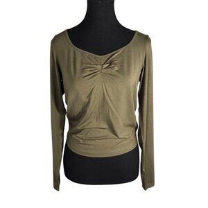 NWT | GGOV Olive Green Ruched V-Neck Long Sleeve Performance Top | Medium